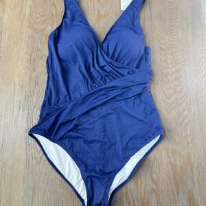 🎊Navy Blue One Piece Swimsuit V Neck Crossover Tummy Control Womens